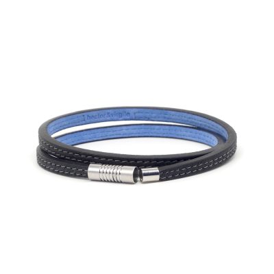 Bracelet en cuir artisanal Triton avec un design classique et original. Couleur cendre. Fabriqué en France.