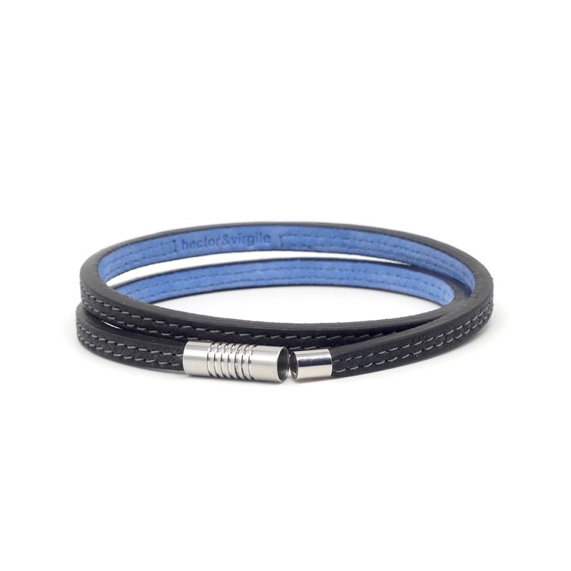 Bracelet en cuir artisanal Triton avec un design classique et original. Couleur cendre. Fabriqué en France.