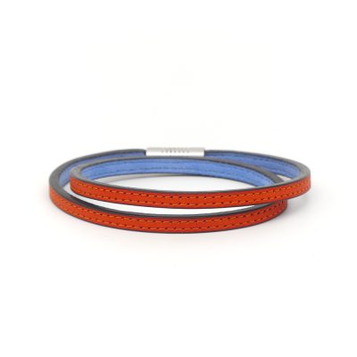Bracelet en cuir artisanal Triton avec un design classique et original. Couleur potiron. Fabriqué en France.