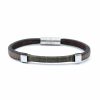 Bracelet en cuir artisanal Gavial avec un design classique et original. Made in France, haut de gamme. Couleur marron et gabardine. Fabriqué en France.