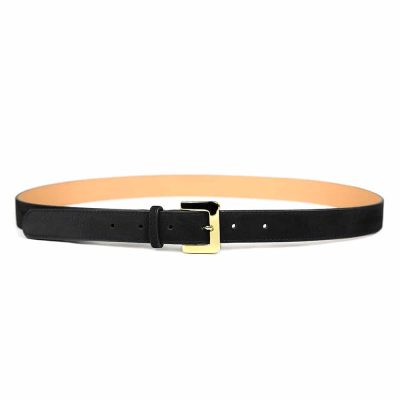 Ceinture en cuir artisanal pour femme Mésange. Made in France, haut de gamme. Couleur noir et boucle dorée. Fabriquée en France.