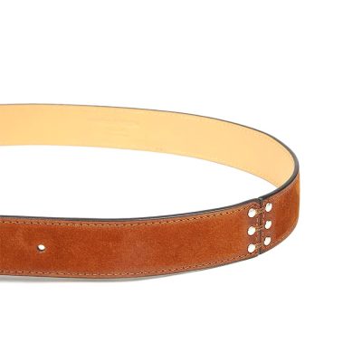 Ceinture en cuir artisanal avec details métalliques pour femme Padda. Made in France, haut de gamme. Couleur marron cognac. Fabriquée en France.