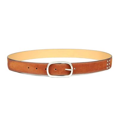 Ceinture en cuir artisanal pour femme Padda. Made in France, haut de gamme. Couleur marron fauve. Fabriquée en France.