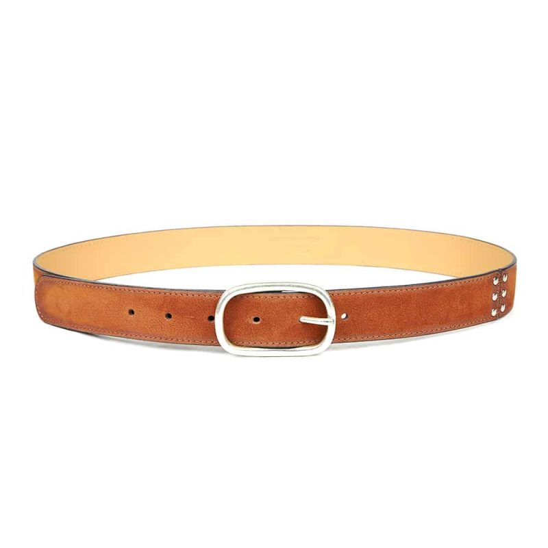 Ceinture en cuir artisanal pour femme Padda. Made in France, haut de gamme. Couleur marron fauve. Fabriquée en France.