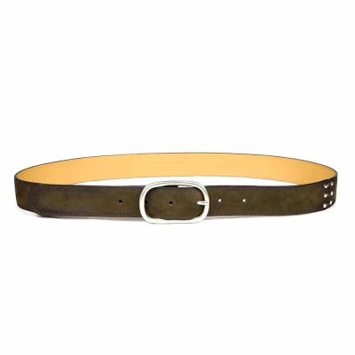 Ceinture en cuir artisanal pour femme Padda. Made in France, haut de gamme. Couleur vert kaki. Fabriquée en France.