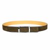 Ceinture en cuir de taurillon et doublure en veau naturel artisanal pour femme et homme Duc. Made in France, haut de gamme. Couleur kaki et argent. Fabriquée en France.