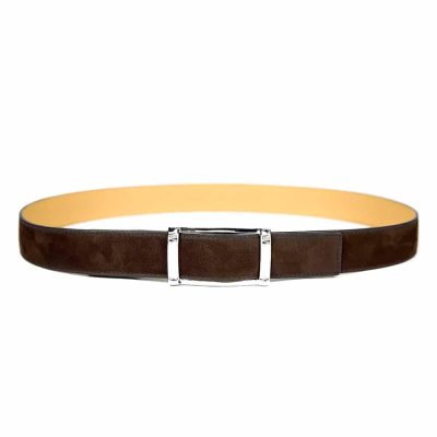 Ceinture en cuir de taurillon et doublure en veau naturel artisanal pour femme et homme Duc. Made in France, haut de gamme. Couleur vert kaki et argent. Fabriquée en France.