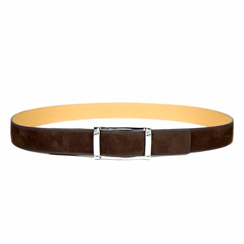 Ceinture en cuir de taurillon et doublure en veau naturel artisanal pour femme et homme Duc. Made in France, haut de gamme. Couleur vert kaki et argent. Fabriquée en France.