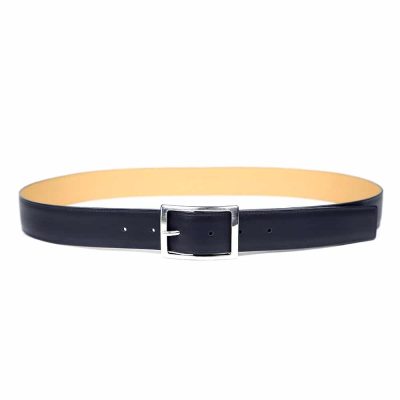 Ceinture pour homme en cuir lisse artisanal Milan. Made in France, haut-de-gamme. Couleur noir avec boucle chromée. Fabriquée en France.	