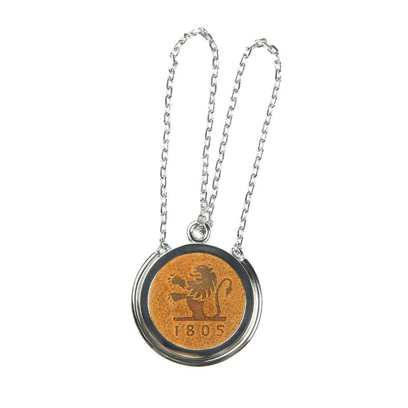 Porte-clé personnalisable en cuir artisanal et métal Loriot. Made in France, haut de gamme. Couleur noir avec logo personnalisé. Fabriqué en France.