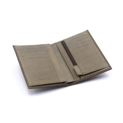 Portefeuille en cuir grainé bronze artisanal Cormoran. Made in France, haut de gamme. Fabriqué en France.