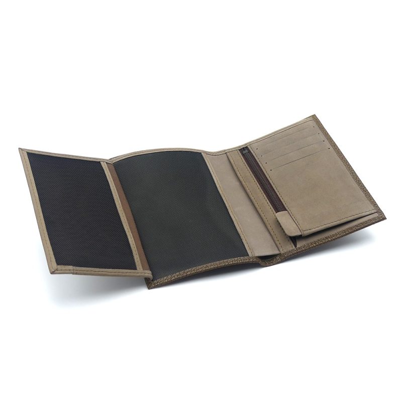 Portefeuille en cuir grainé bronze artisanal Cormoran. Made in France, haut de gamme. Fabriqué en France.