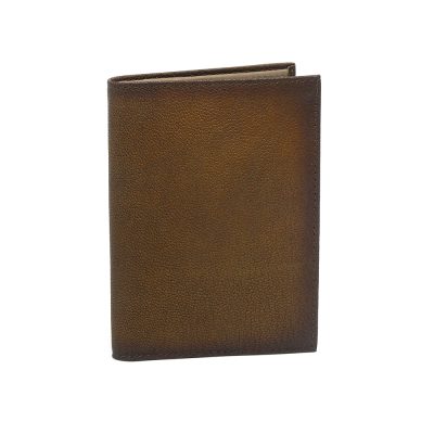 Portefeuille en cuir grainé couleur pain brulé artisanal Cormoran. Made in France, haut de gamme. Fabriqué en France.
