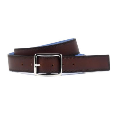 Ceinture en cuir artisanal pour homme Komodo. Made in France, de luxe. Couleur marron châtaigne. Fabriquée en France.