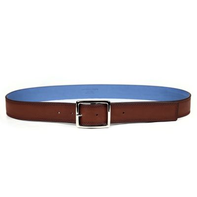 Ceinture en cuir artisanal pour homme Komodo. Made in France, de luxe. Couleur marron châtaigne. Fabriquée en France.