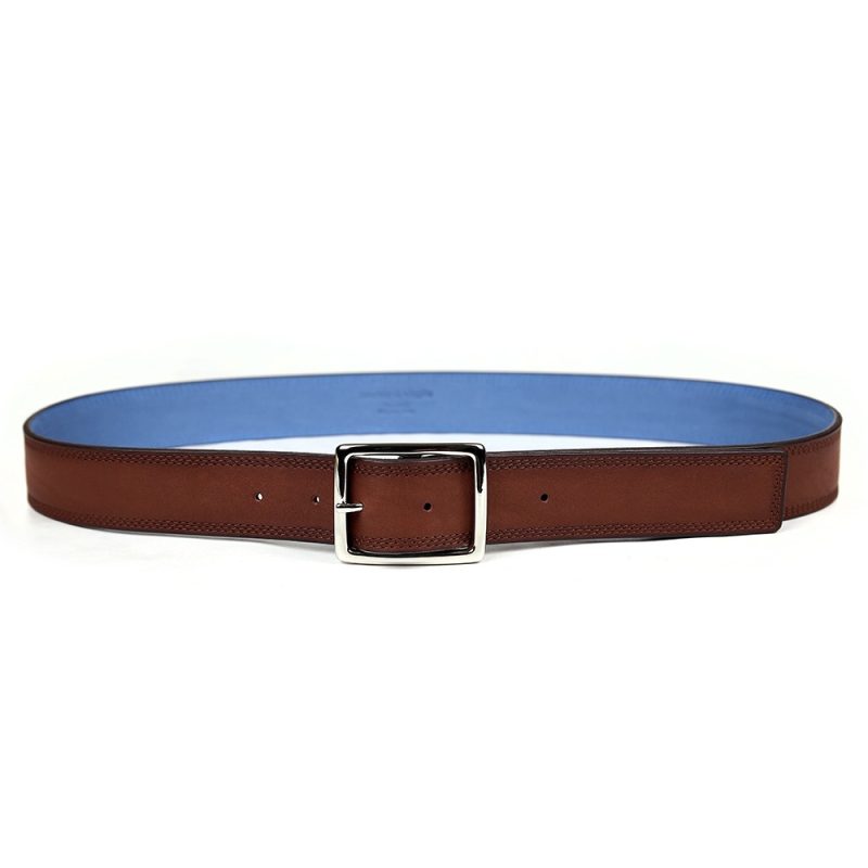Ceinture en cuir artisanal pour homme Komodo. Made in France, de luxe. Couleur marron châtaigne. Fabriquée en France.
