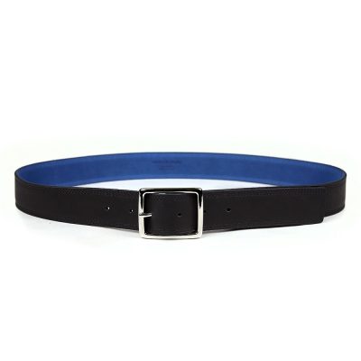 Ceinture noire en cuir artisanal pour homme Komodo. Made in France, de luxe. Fabriquée en France.