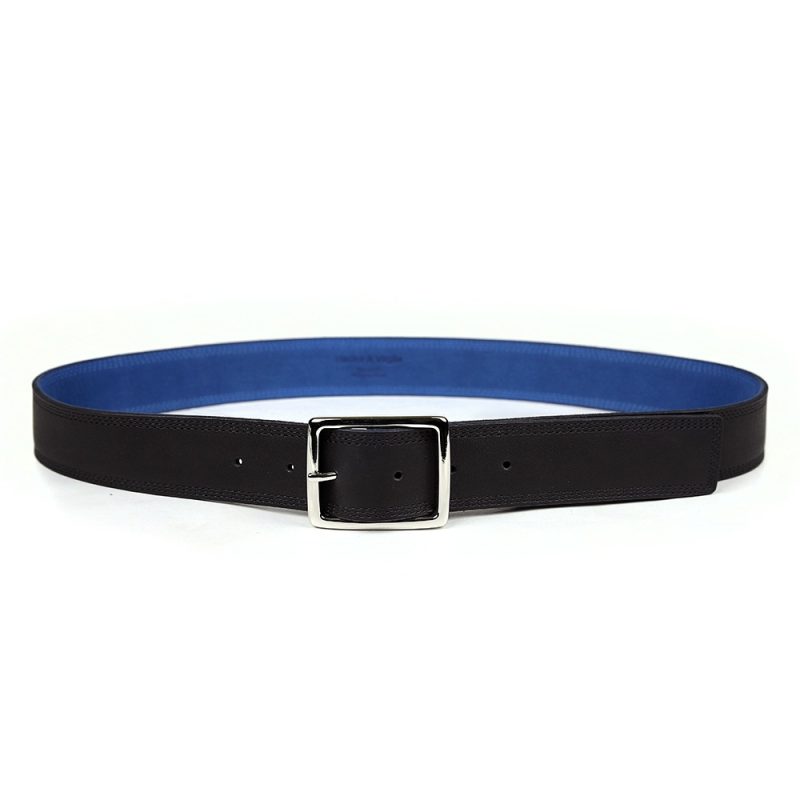 Ceinture noire en cuir artisanal pour homme Komodo. Made in France, de luxe. Fabriquée en France.