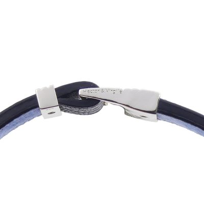 Bracelet en cuir artisanal pour homme Caracal 10 couleur noir avec fermoir argent. Made in France, de luxe. Fabriqué en France.
