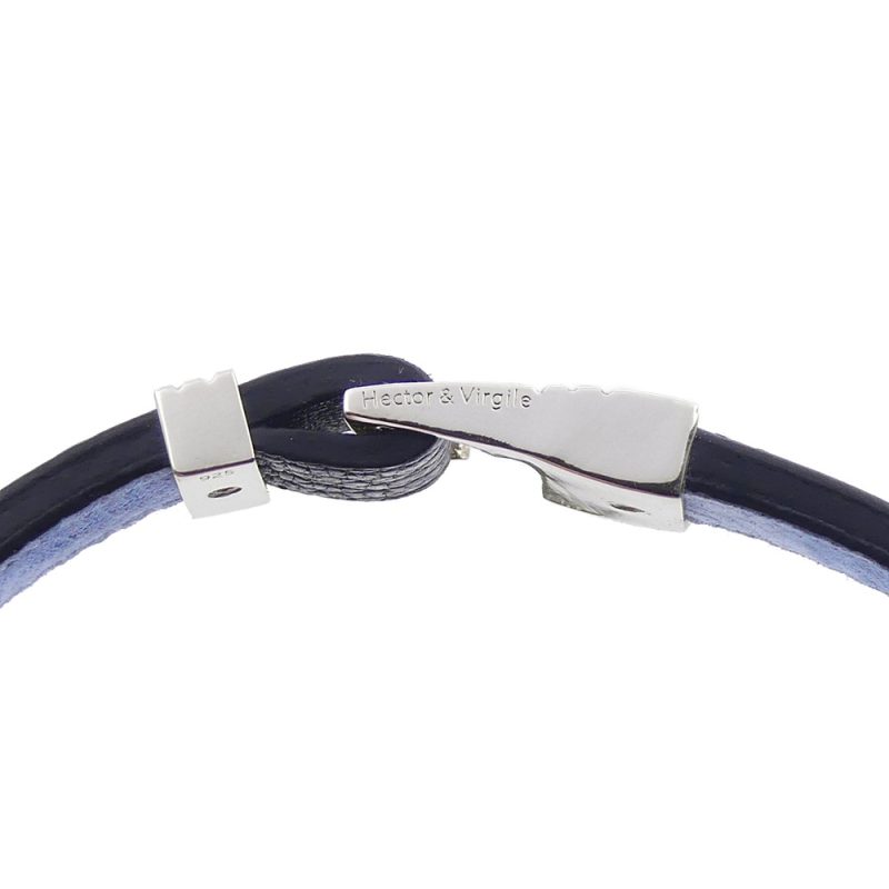 Bracelet en cuir artisanal pour homme Caracal 10 couleur noir avec fermoir argent. Made in France, de luxe. Fabriqué en France.