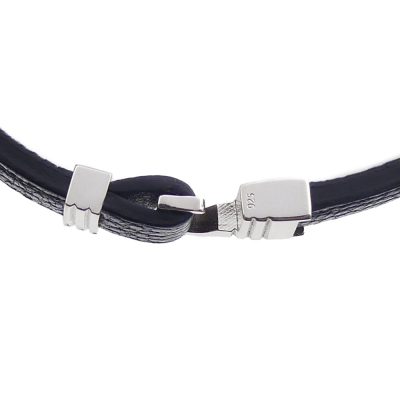 Bracelet en cuir artisanal pour homme Caracal 10 couleur noir avec fermoir argent. Made in France, de luxe. Fabriqué en France.