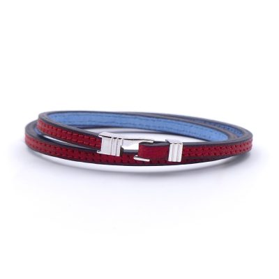 Bracelet en cuir artisanal pour homme Caracal 5 double couleur piment avec fermoir argent. Made in France, de luxe. Fabriqué en France.