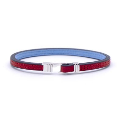 Bracelet en cuir artisanal pour homme Caracal 5 couleur piment avec fermoir argent. Made in France, de luxe. Fabriqué en France.