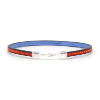 Bracelet en cuir artisanal pour homme Capucin couleur potiron avec fermoir argent. Made in France, de luxe. Fabriqué en France.