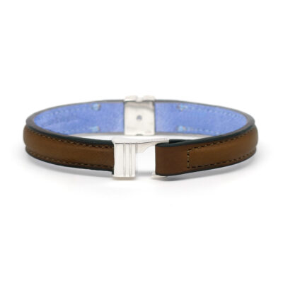 Bracelet en cuir artisanal pour homme Lycaon 10 couleur pain brulé avec fermoir argent. Made in France, de luxe. Fabriqué en France.