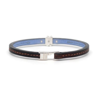 Bracelet en cuir artisanal pour homme Lycaon 5 couleur pain brulé avec fermoir argent. Made in France, de luxe. Fabriqué en France.