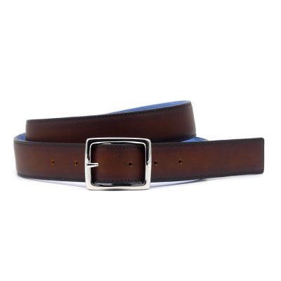 Ceinture pour homme en cuir artisanal Busard. Made in France, haut-de-gamme. Couleur pain brulé avec boucle chromée. Fabriquée en France.