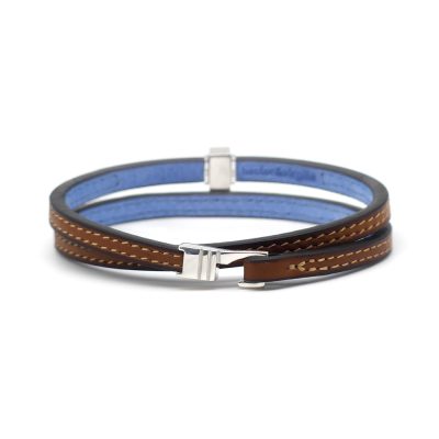 Bracelet en cuir artisanal Koati avec un design classique et original. Couleur pain brulé avec fermoir argent Fabriqué en France.