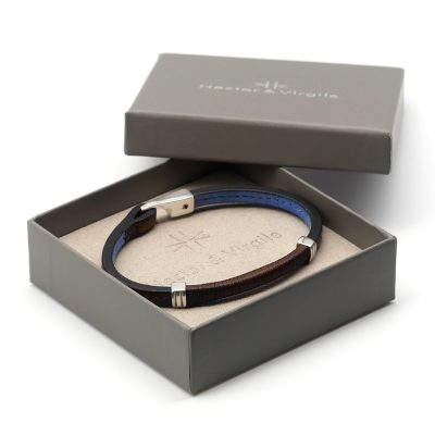 Bracelet en cuir artisanal pour homme Butor 5 couleur pain brulé avec fermoir argent. Made in France, de luxe, packaging. Fabriqué en France.