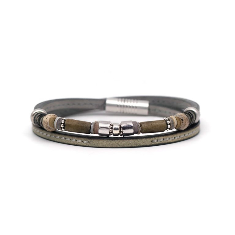 Bracelet Mixte En Cuir Noir Et Argent - Modèle Neuf Sans Emballage