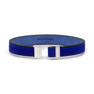Bracelet en cuir artisanal pour homme Caracal 10 couleur bleu roi avec fermoir argent. Made in France, de luxe. Fabriqué en France.