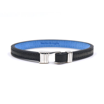 Bracelet en cuir artisanal pour homme Caracal 7 couleur gris anthracite avec fermoir argent. Made in France, de luxe. Fabriqué en France.