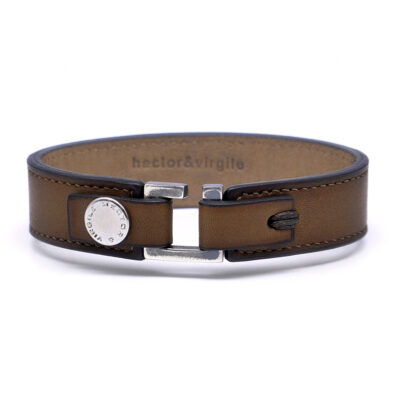 Bracelet large en cuir artisanal pour homme Koudou avec un design à la fois classique et original. Made in France, de luxe. Couleur bronze. Fabriquée en France.