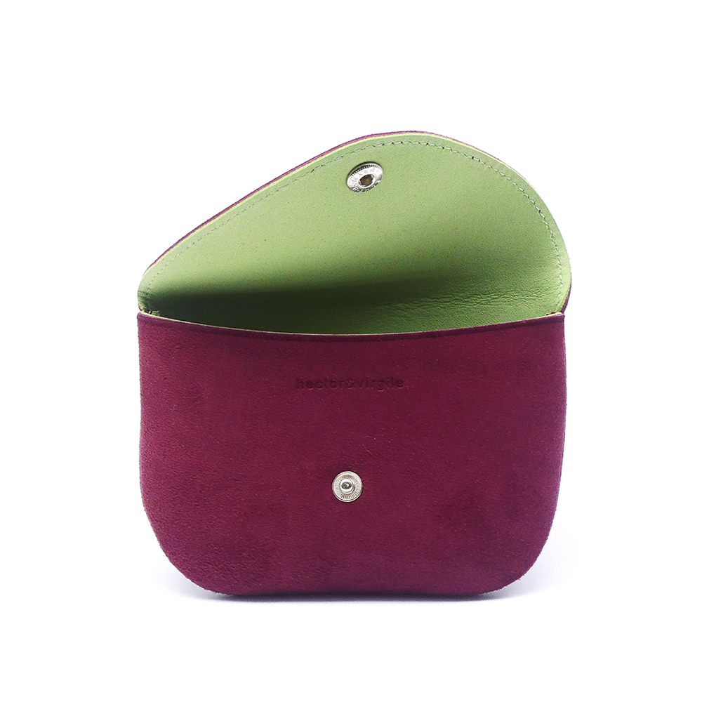 Portemonnaie Coulicou en cuir doux couleur violet lie de vin. Made in France, haut de gamme, artisanal. Fabriqué en France.