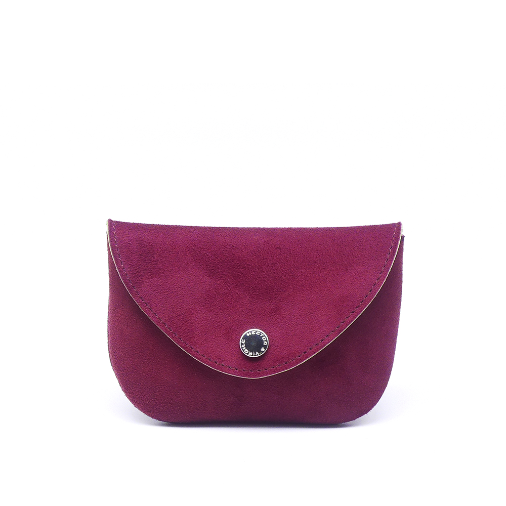 Portemonnaie Coulicou en cuir doux couleur violet lie de vin. Made in France, haut de gamme, artisanal. Fabriqué en France.