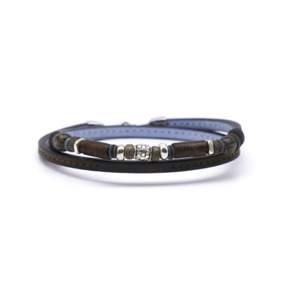 Bracelet en cuir artisanal et à perles pour homme le bonobo avec un design à la fois classique et original. Made in France, haut de gamme. Couleur marron bronze avec boucle en argent. Fabriqué en France.