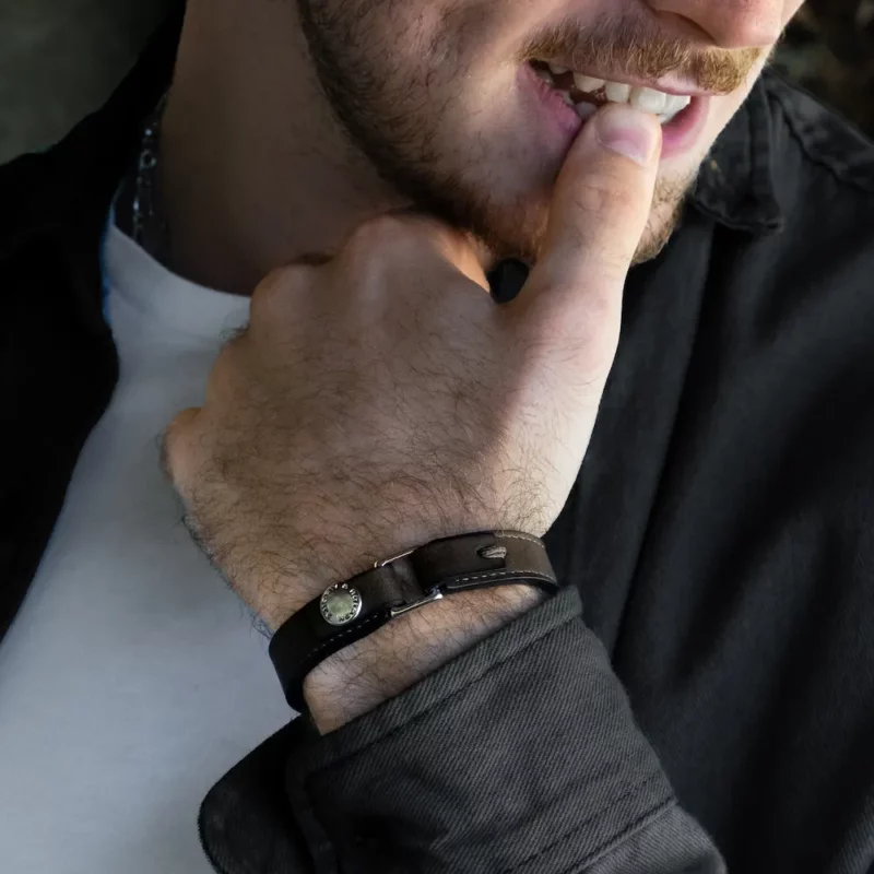 Bracelets pour homme en cuir et argent massif